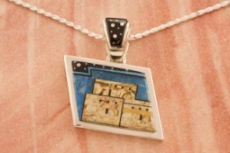 Calvin Begay Pueblo Design Sterling Silver Native American Pendant
